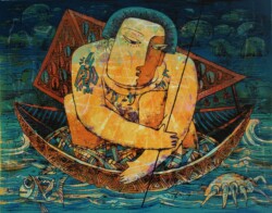 Рибалка, кольорова монотипія, 50х60, 2001 р.