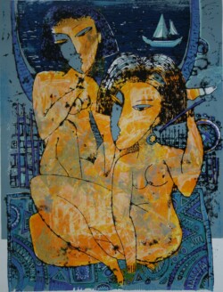 Подруги, кольоровий шовкодрук, 70х50, 2001 р.