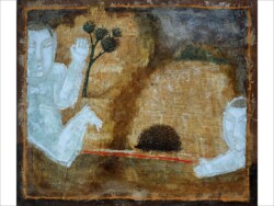 Злякавшись їжачка, полотно олія,  50х60, 1998 р.